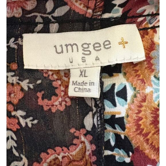 Umgee + Boho Floral Sheer Long Sleeve Blouse Size XL - Picture 3 of 4